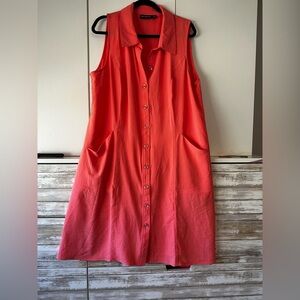 👗 Nina Leonard Coral Sleeveless Button Front Dress Size 2X
